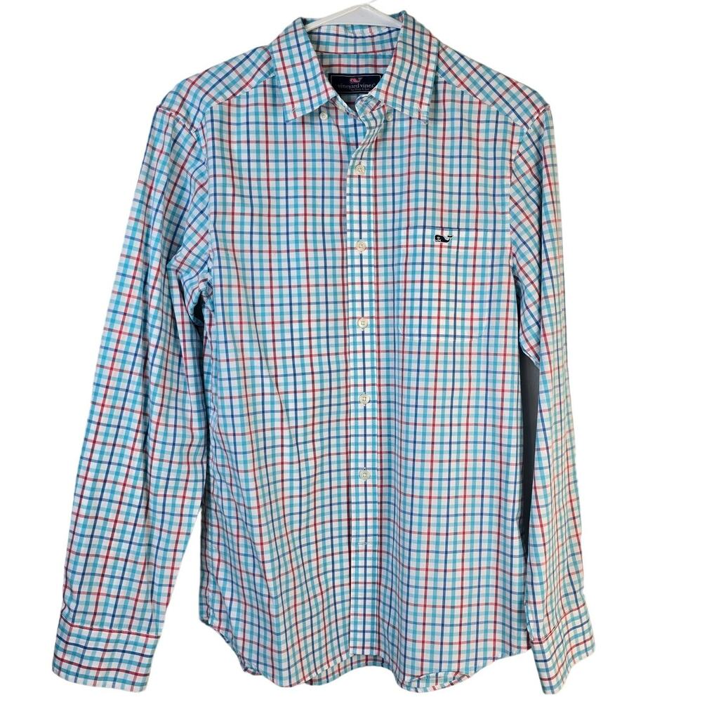 Vineyard Vines Button Up Shirt Men's S Blue Multi Plaid Preppy Coastal Nautical
